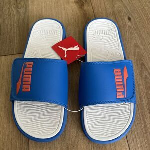 NWT PUMA Cool Cat 2.0 V Logo‎ Adjustable Mens Slide Sandals Hyperblue/White  11